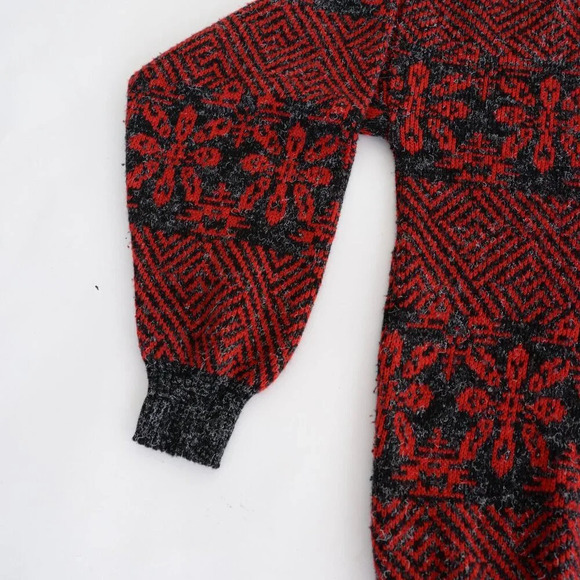 Vintage Men's Store 35% Wool Red Gray Eclectic Grandpa Knit Crewneck Sweater XLT - Picture 8 of 10